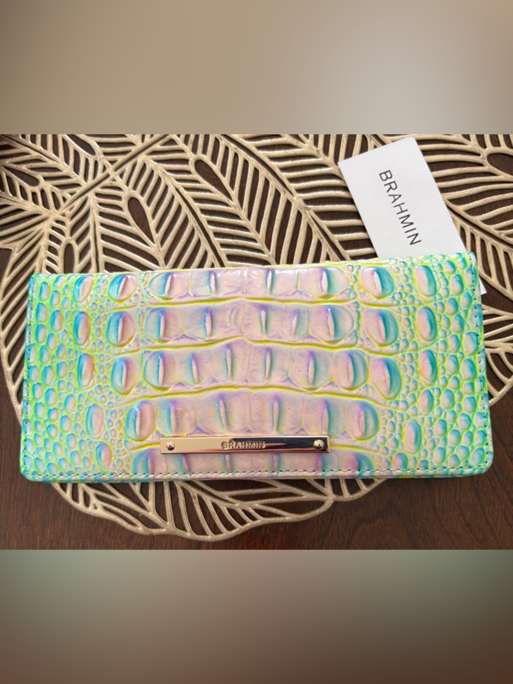 Brahmin Iridescent Croc-Embossed Wallet - Pink, Blue, Yellow Shift